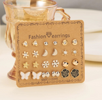 Stylish Multi-Design Stud Earrings Combo (12 Pairs)