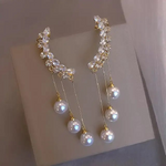 Stylish Pearl & Crystal Ear Cuff Dangler Earrings