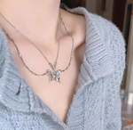 Crystal Wings Butterfly Necklace – Graceful Double-Layer Pendant
