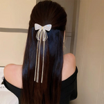 Glam Bow Crystal Hair Clip with Drape Chains