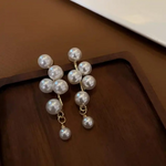 Trendy Layered Faux Pearl Long Drop Earrings