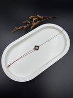 Minimal Black Enamel Geometric Bracelet with Rose Gold Chain
