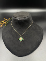 Emerald Bloom – Gold Plated Green Enamel Floral Pendant Necklace