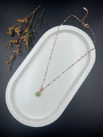Verdant Drop – Teardrop Pendant Necklace with Green Stone & CZ Halo