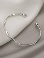 Sleek Twist Open Bangle – Silver Finish