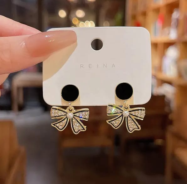 Midnight Charm Bow Drop Earrings