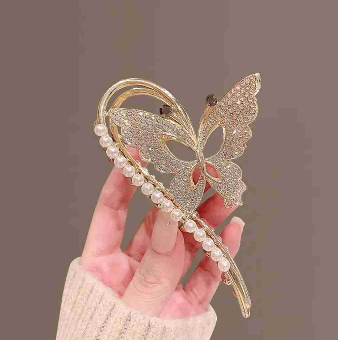 Gilded Grace Butterfly Pearl Hair Claw