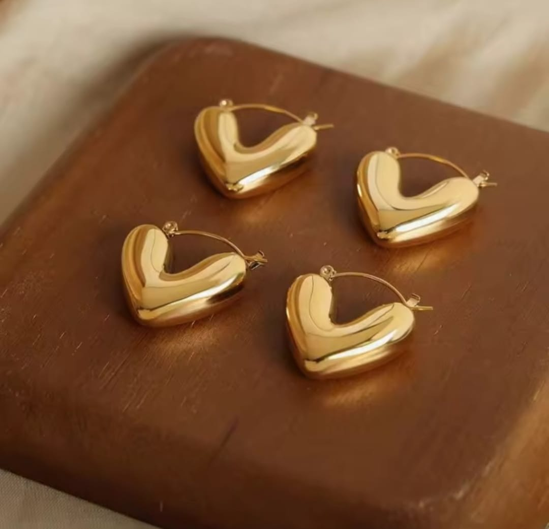 Trendy Gold Plated Puffy Heart Hoop Earrings