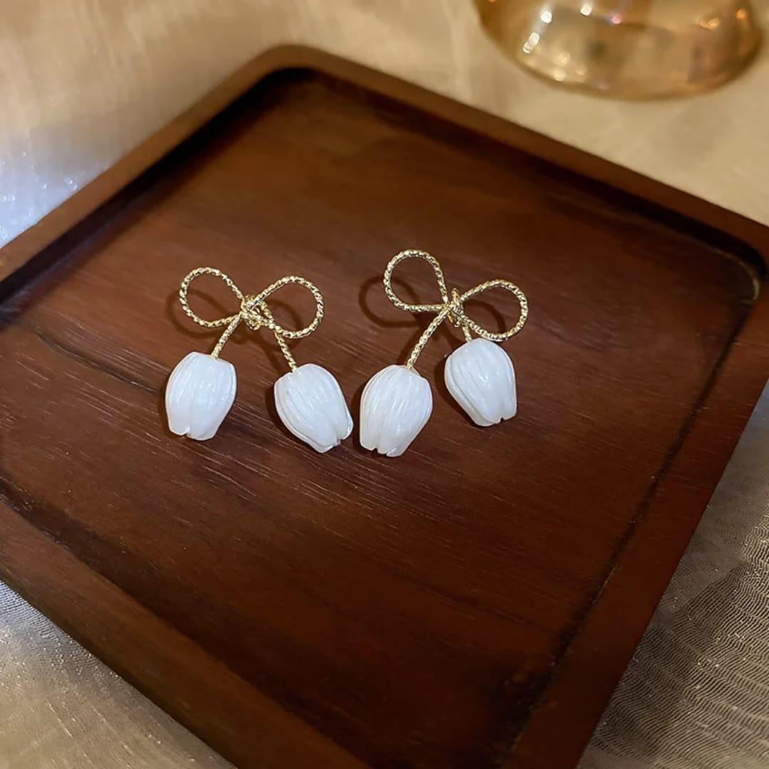 Tulip Whispers Bow Drop Earrings