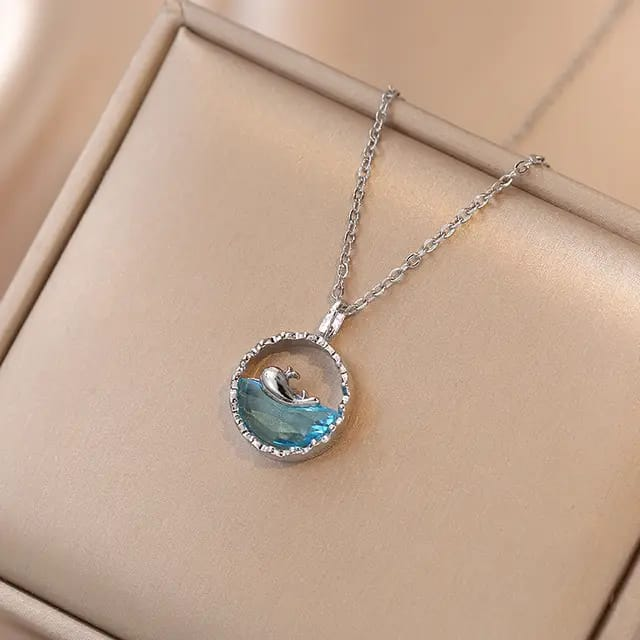 Dancing Dolphin Wave Necklace – Ocean-Inspired Crystal Pendant