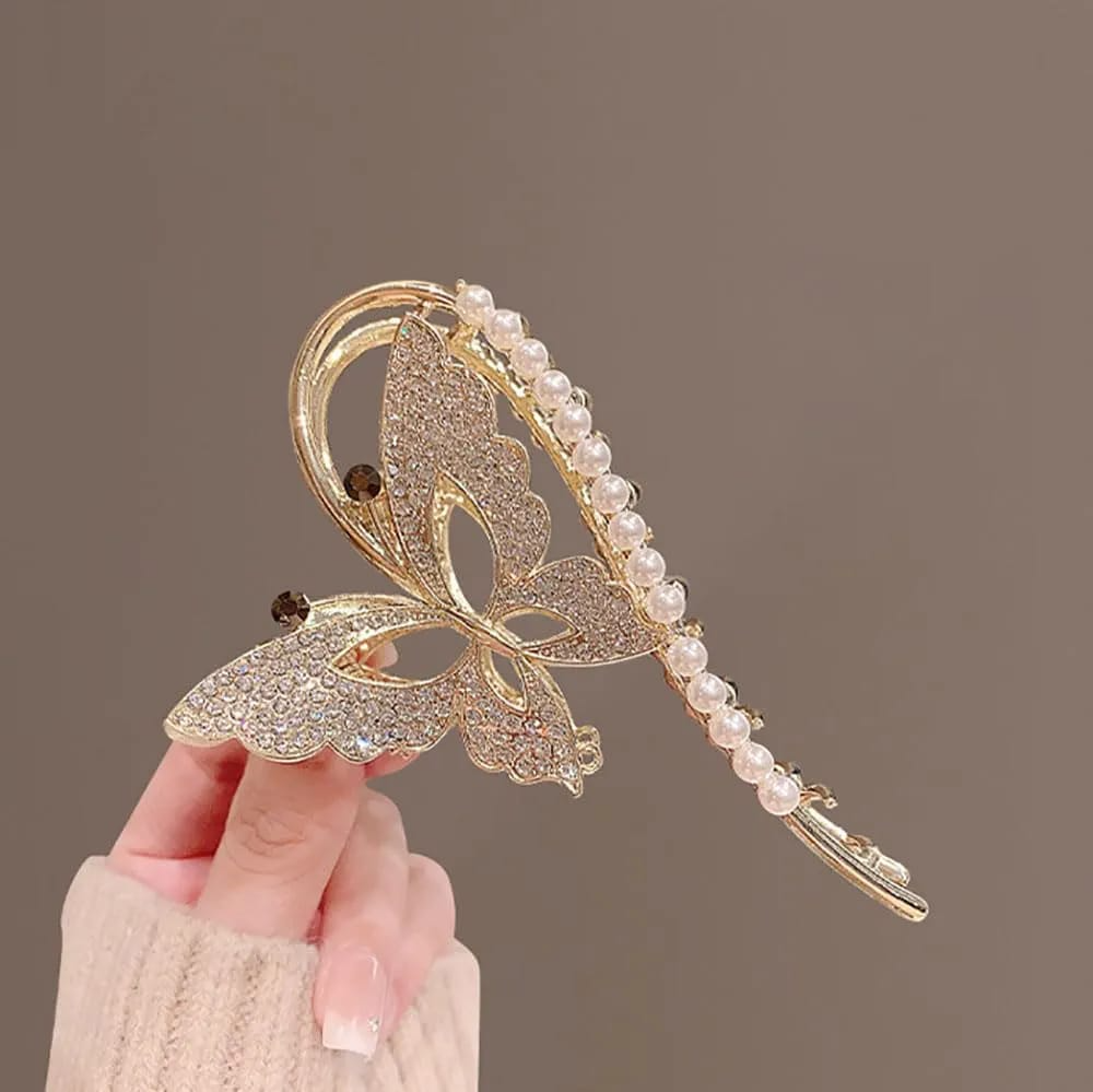 Gilded Grace Butterfly Pearl Hair Claw