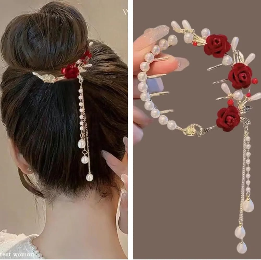 Royal Rose Pearl Hair Comb Clip