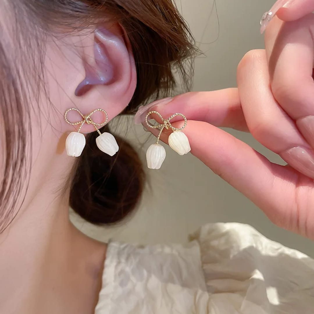 Tulip Whispers Bow Drop Earrings