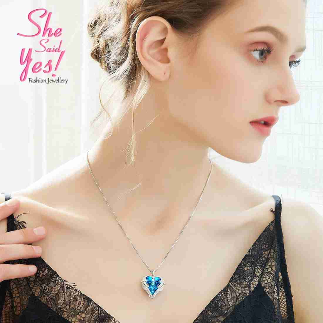 Ocean Heart Crystal Necklace – Sparkling Love Pendant
