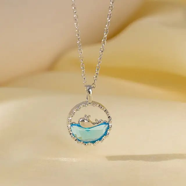 Dancing Dolphin Wave Necklace – Ocean-Inspired Crystal Pendant