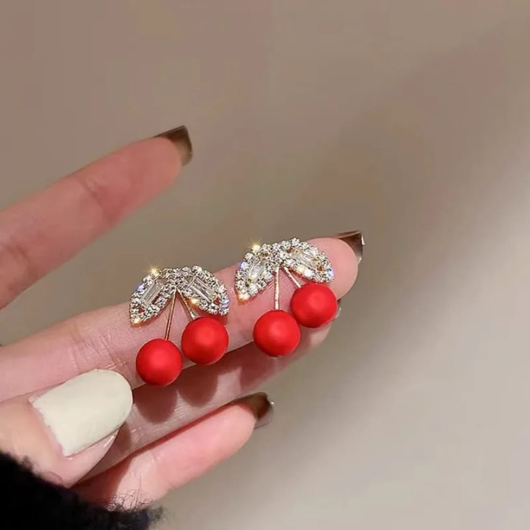 Cherry Sparkle Crystal Stud Earrings
