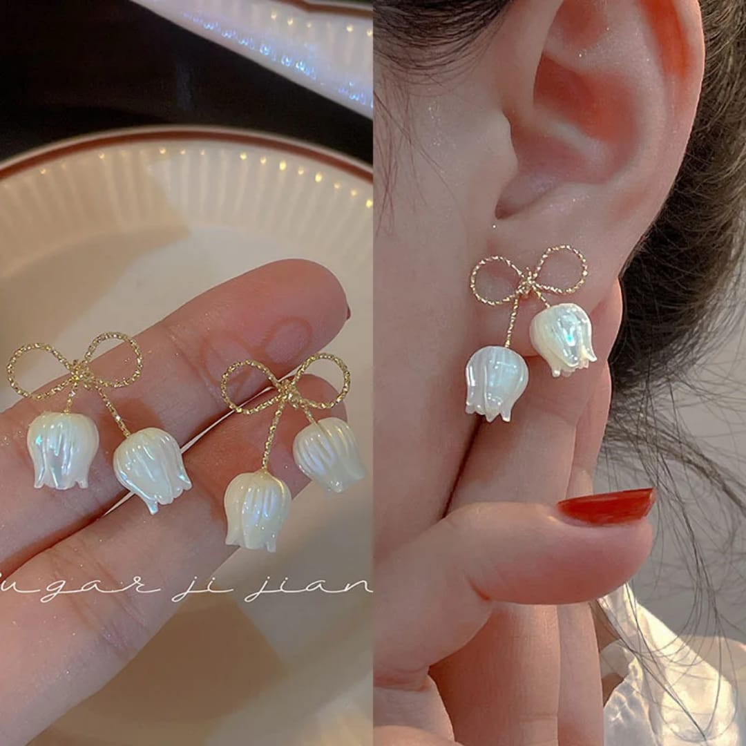 Tulip Whispers Bow Drop Earrings