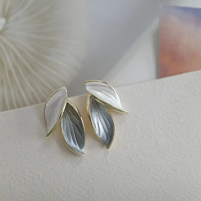 Elegant Two-Tone Leaf Stud Earrings