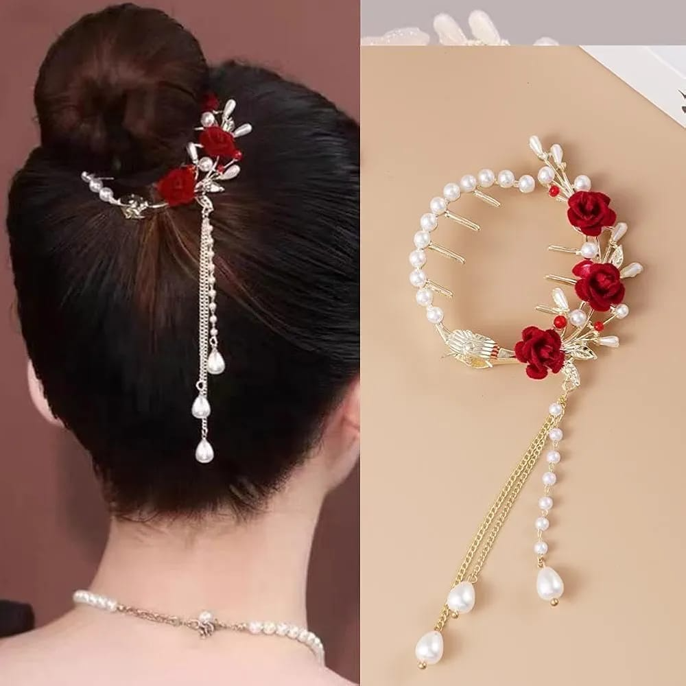 Royal Rose Pearl Hair Comb Clip