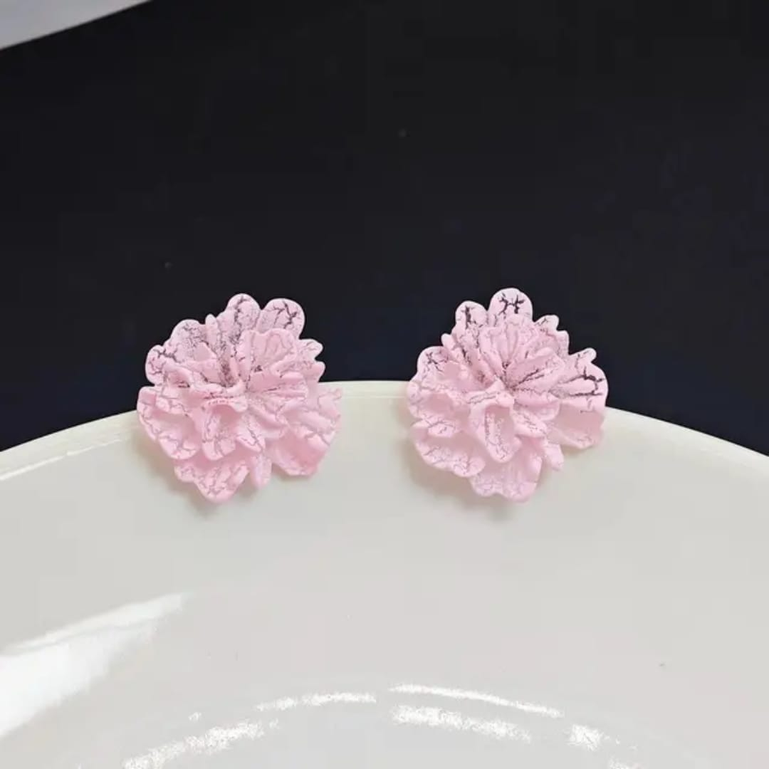 Trendy Floral Fabric Stud Earrings in Baby Pink
