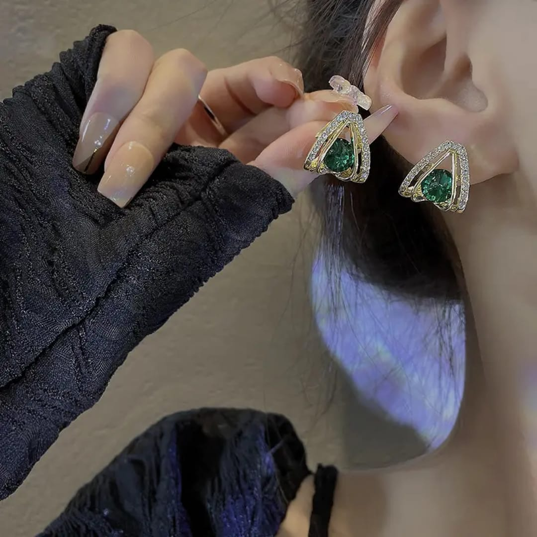 Emerald Luxe Pyramid Earrings.