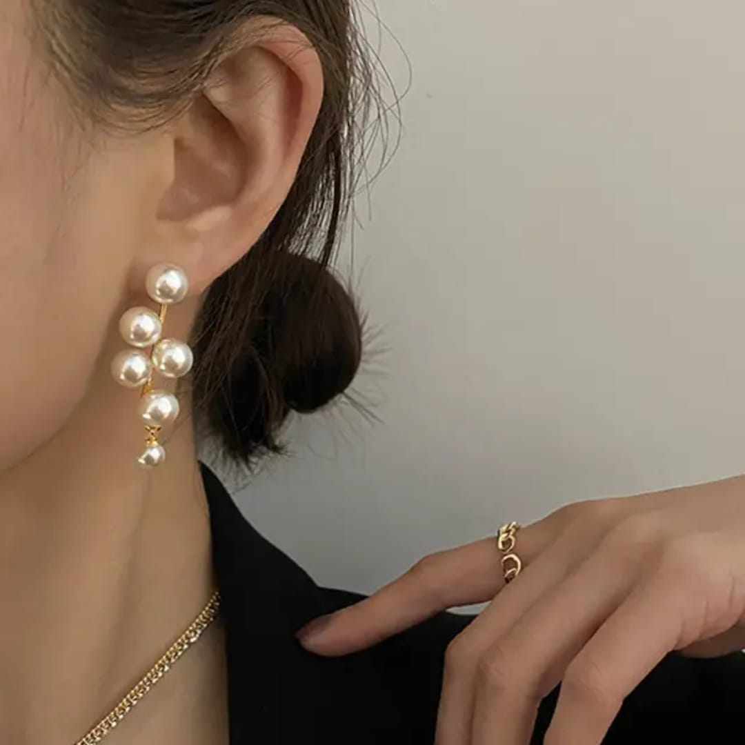 Trendy Layered Faux Pearl Long Drop Earrings