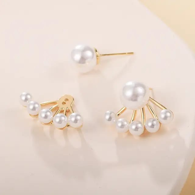 Radiant Pearl Fan Stud Earrings
