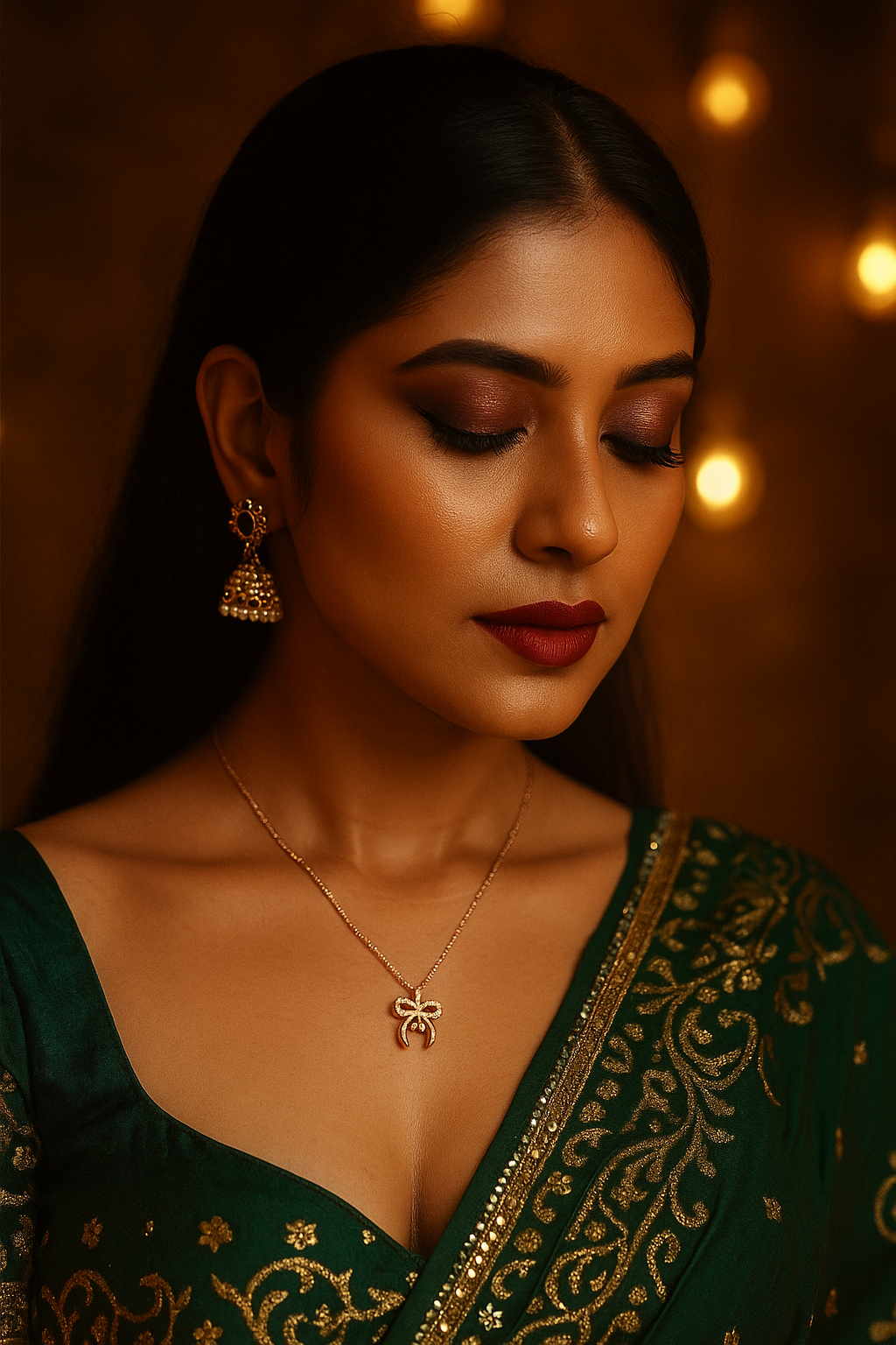 Rose Gold Bow Charm Necklace with Crystal Detailing