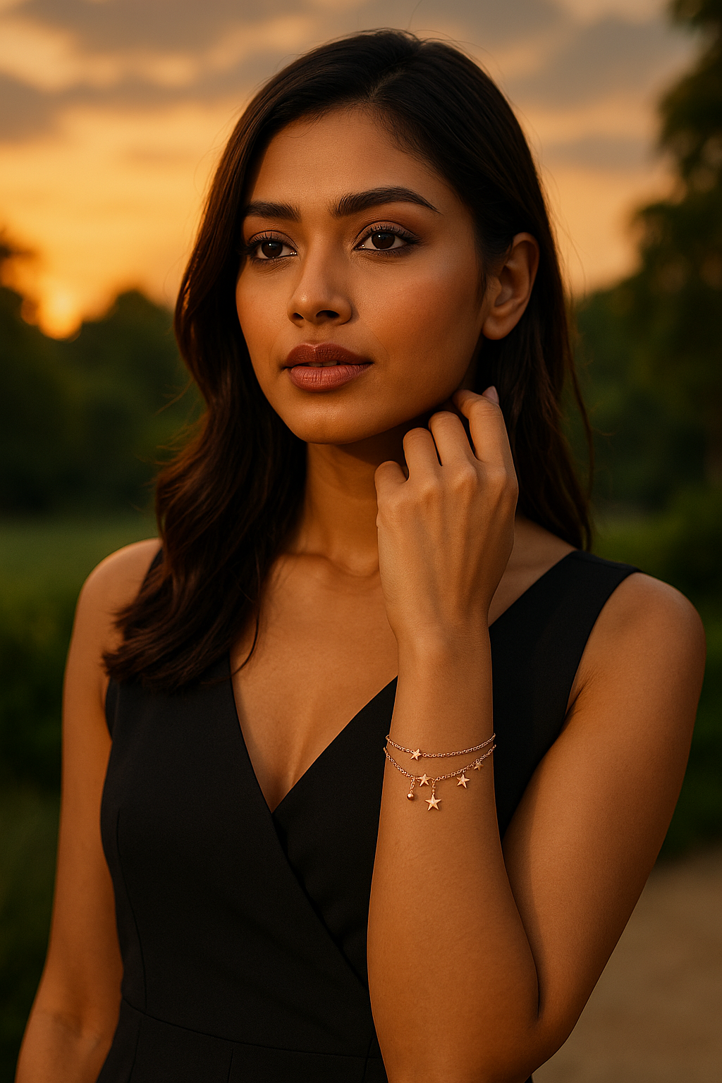 Celestial Star Charm Double Chain Bracelet in Rose Gold