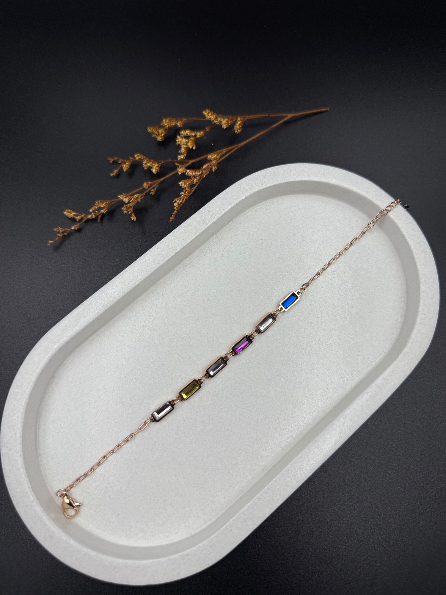 Multicolor Crystal Baguette Bracelet in Rose Gold Finish