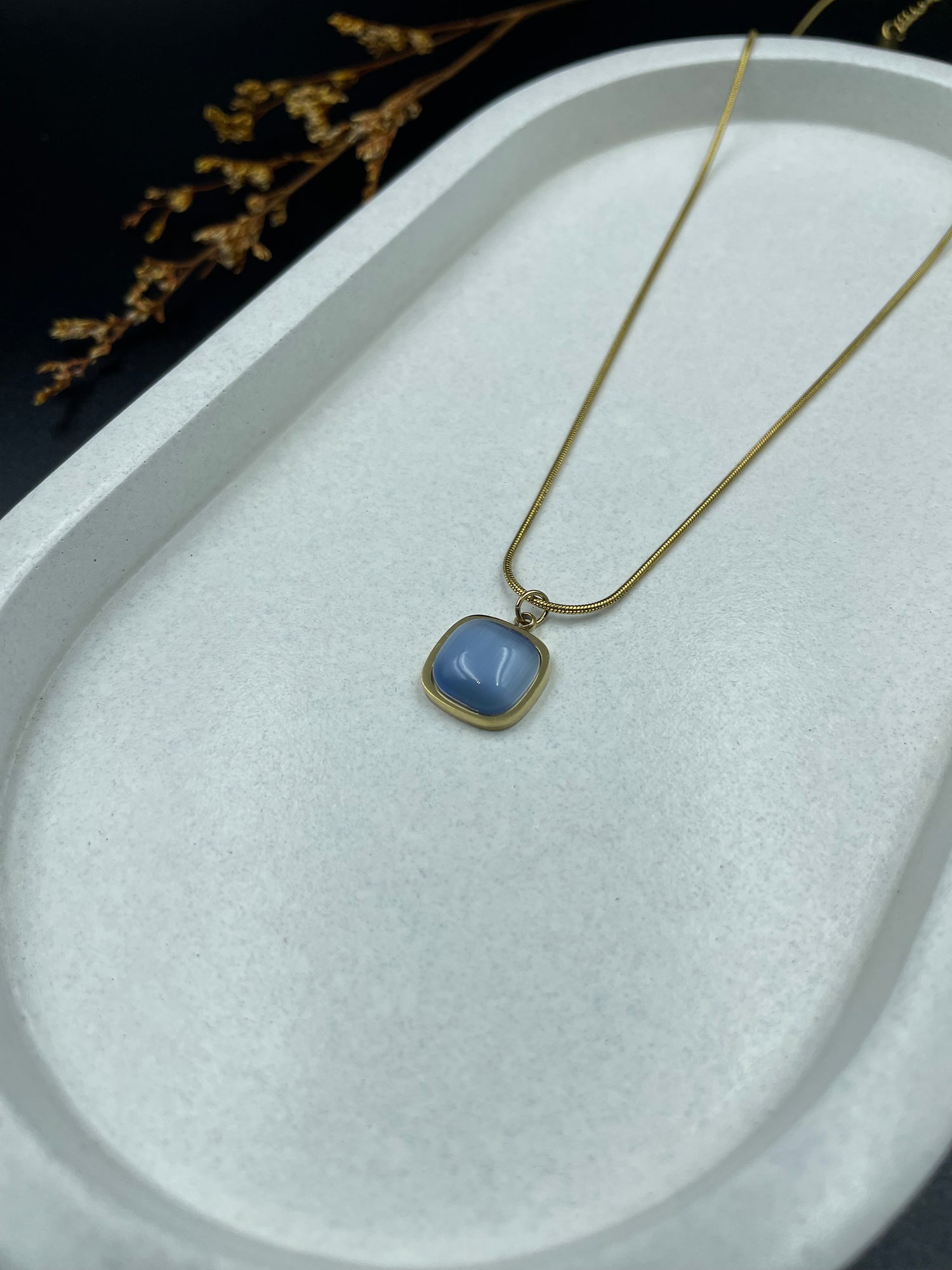 Celeste Charm Pendant – Square Blue Stone Necklace