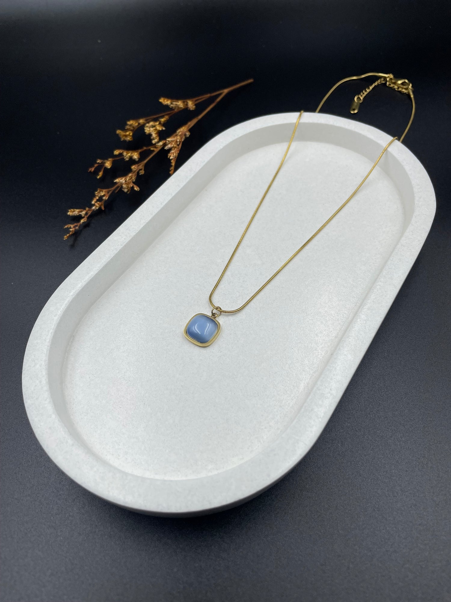 Celeste Charm Pendant – Square Blue Stone Necklace