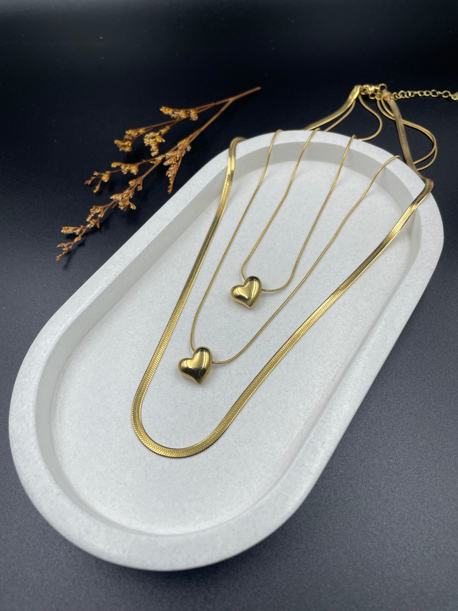 Golden Heart Trio – Layered Necklace Set