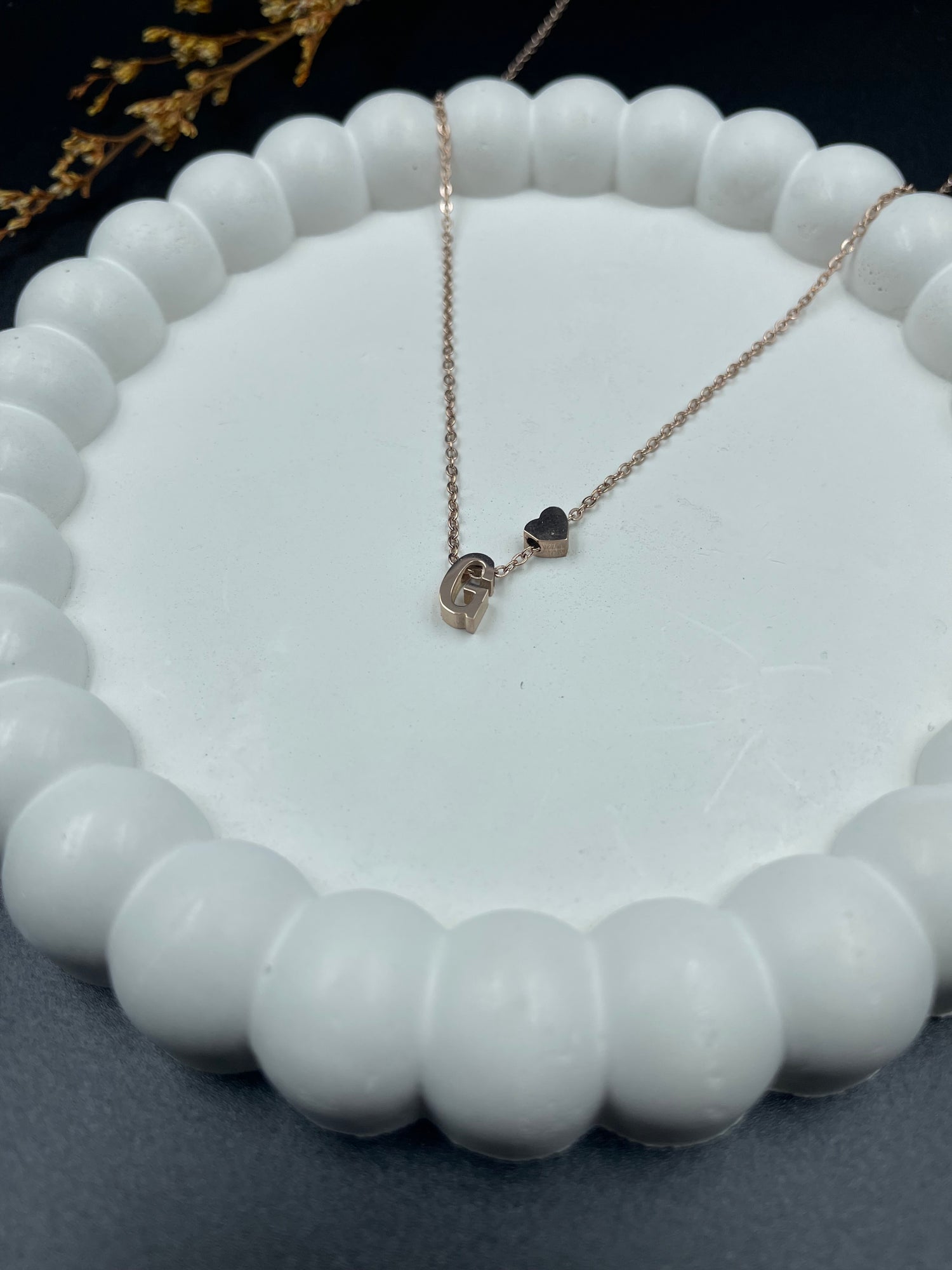 Rose Gold Heart & Initial "G" Pendant Necklace