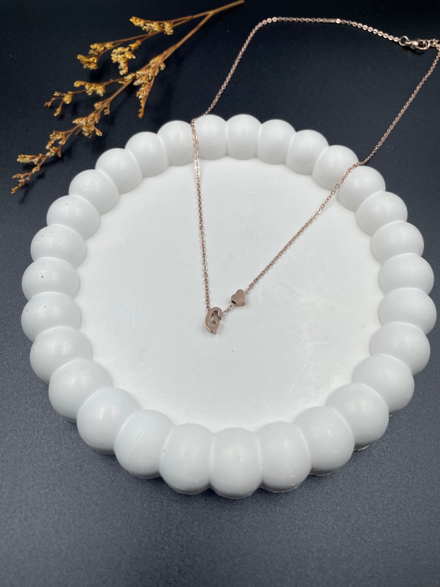 Rose Gold Heart & Initial "G" Pendant Necklace