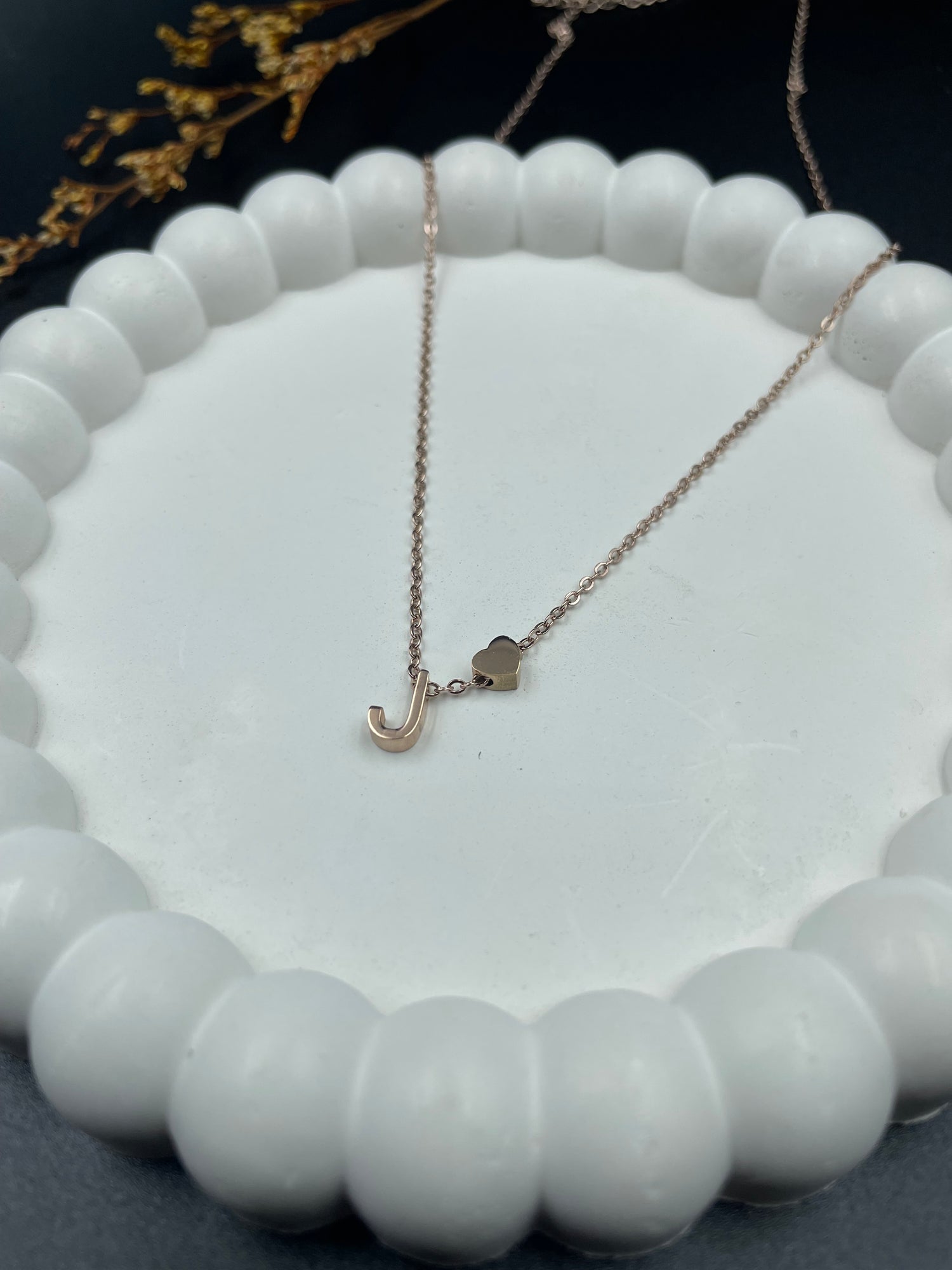 Rose Gold Heart & Initial "J" Pendant Necklace