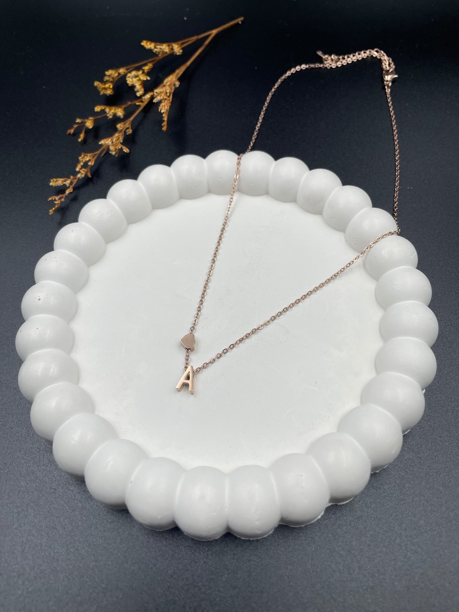 Rose Gold Heart & Initial "A" Pendant Necklace