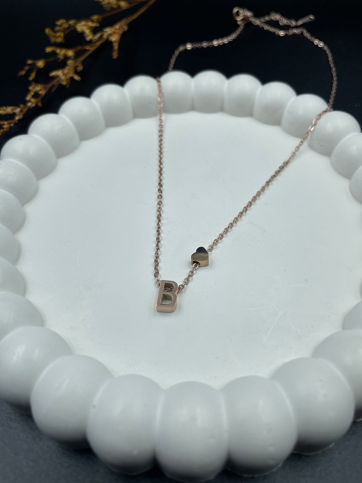 Rose Gold Heart & Initial "B" Pendant Necklace