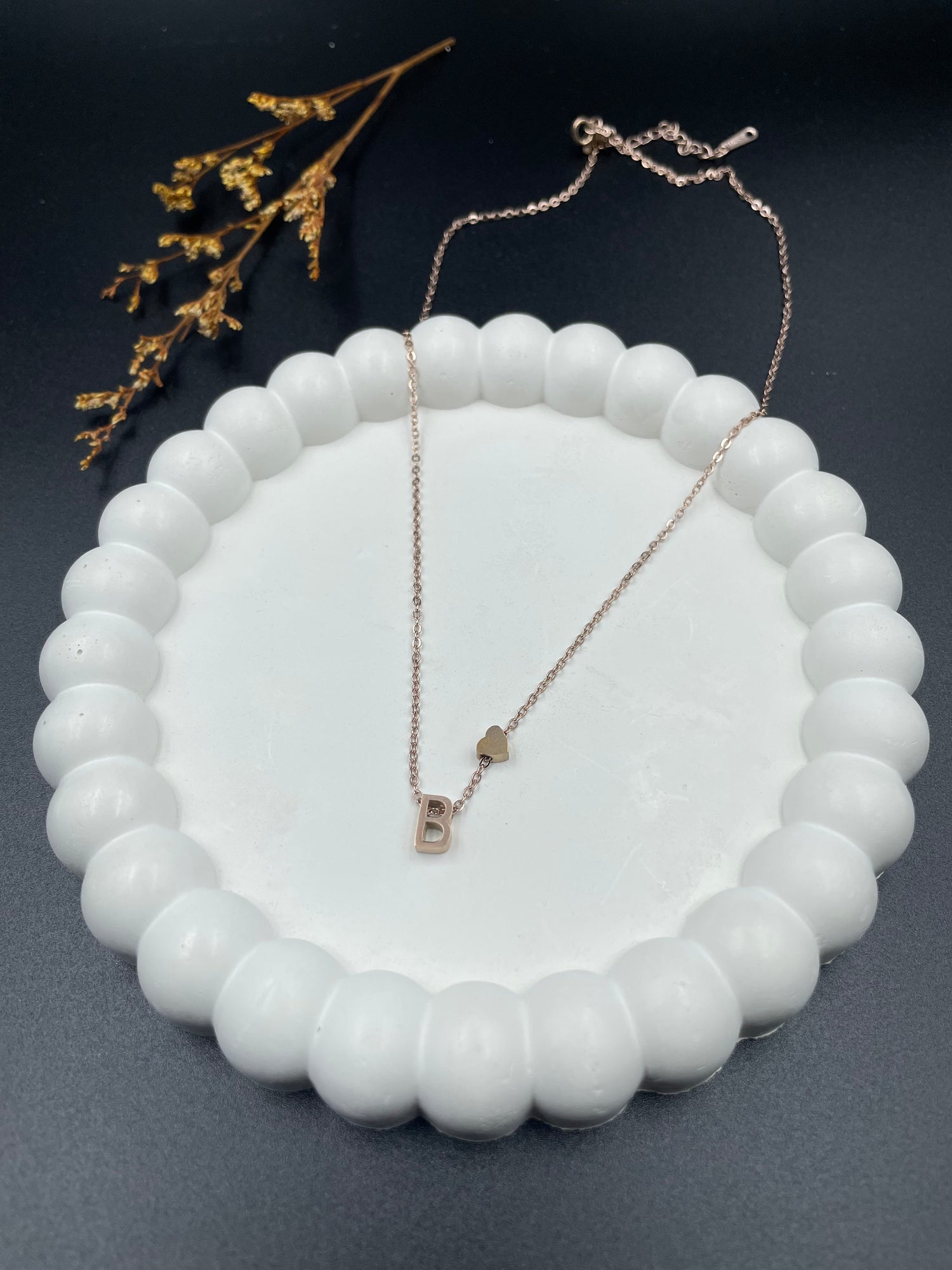 Rose Gold Heart & Initial "B" Pendant Necklace