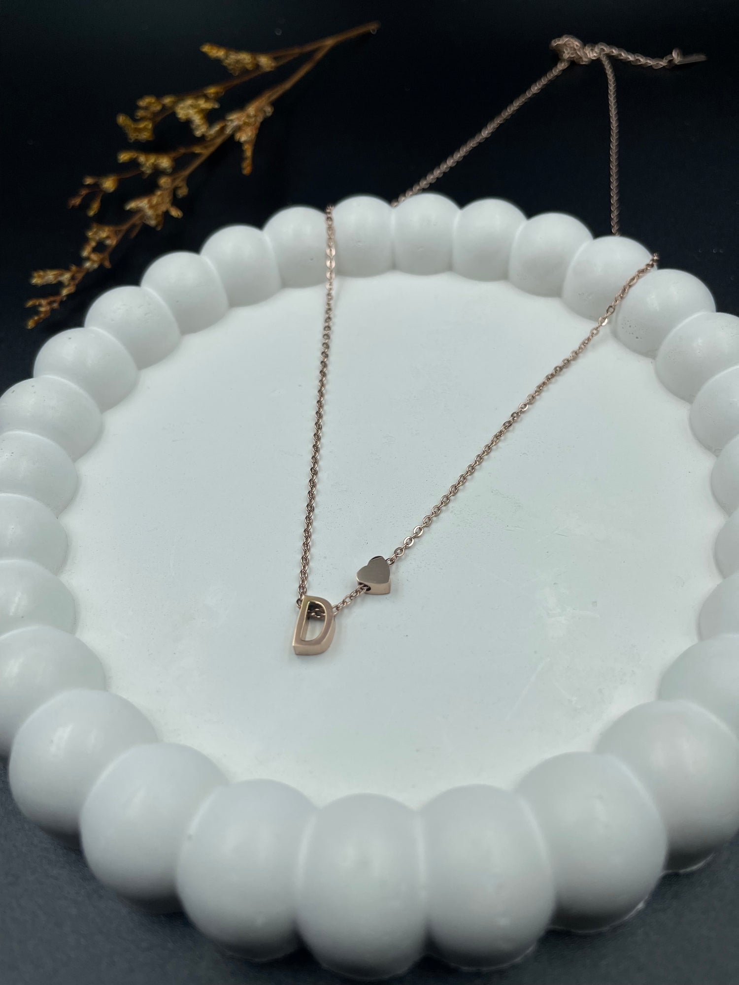 Rose Gold Heart & Initial "D" Pendant Necklace
