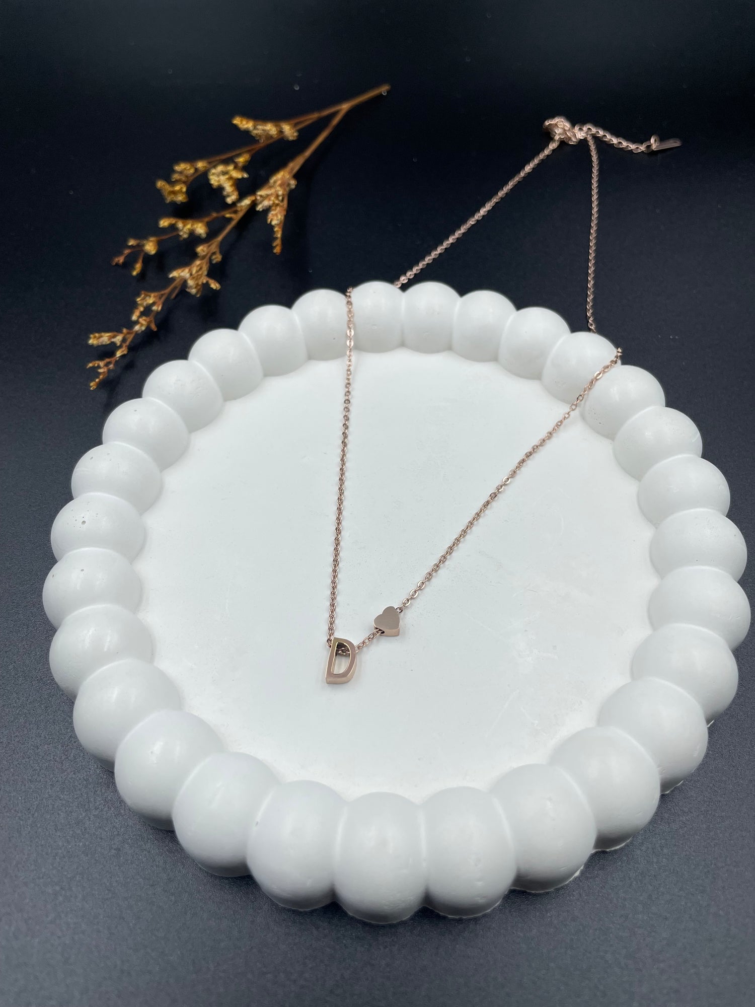 Rose Gold Heart & Initial "D" Pendant Necklace