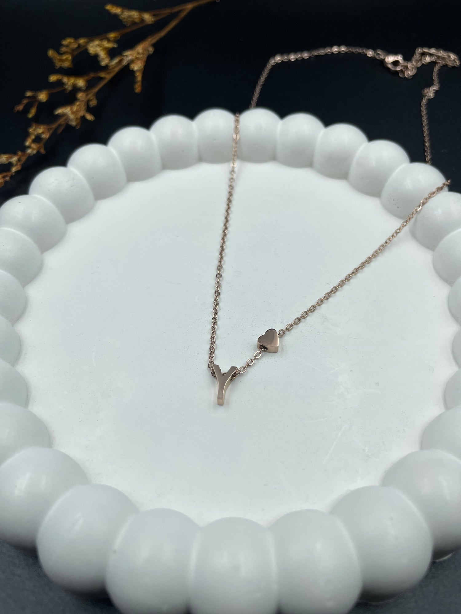Rose Gold Heart & Initial "Y" Pendant Necklace