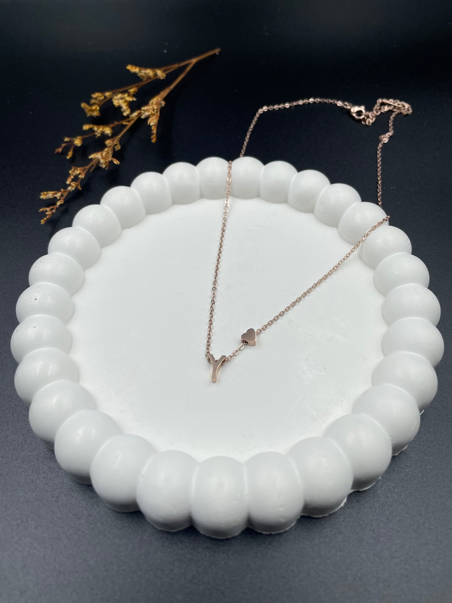 Rose Gold Heart & Initial "Y" Pendant Necklace