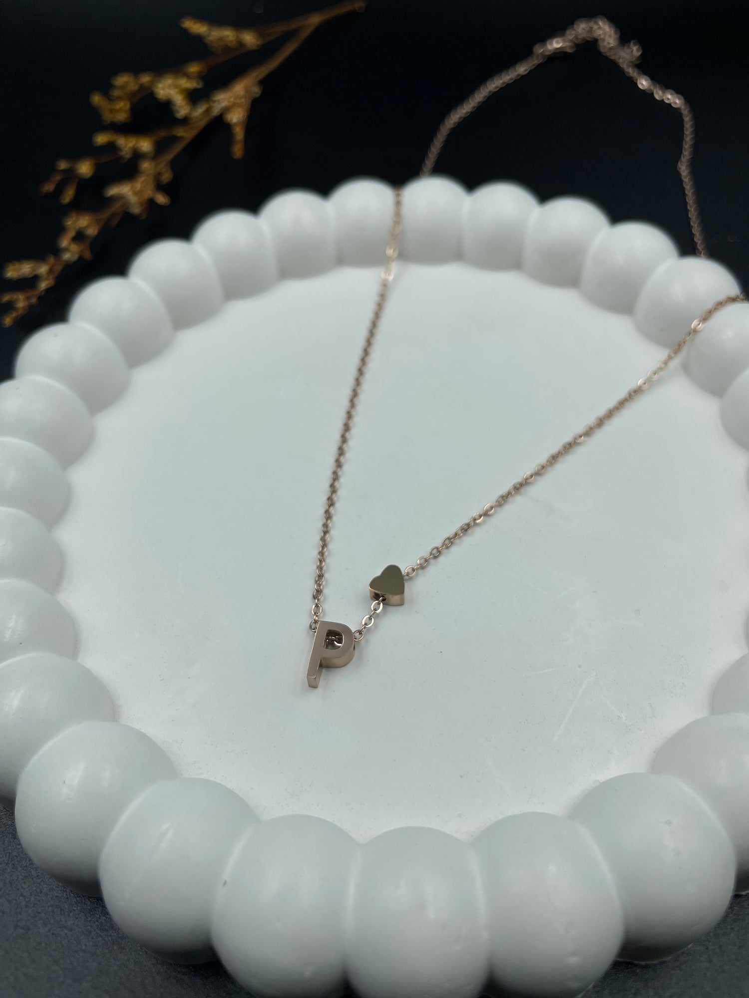Rose Gold Heart & Initial "P" Pendant Necklace