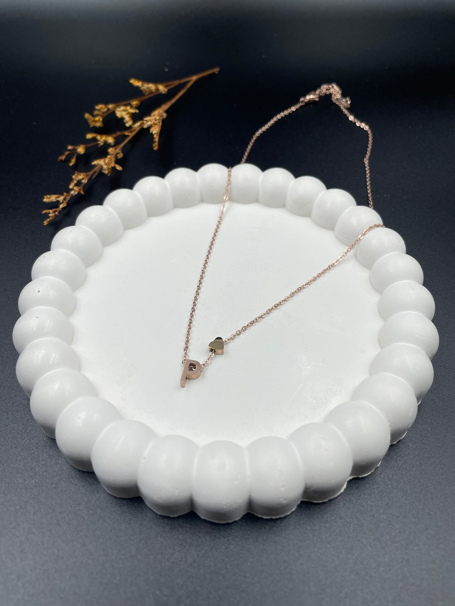 Rose Gold Heart & Initial "P" Pendant Necklace