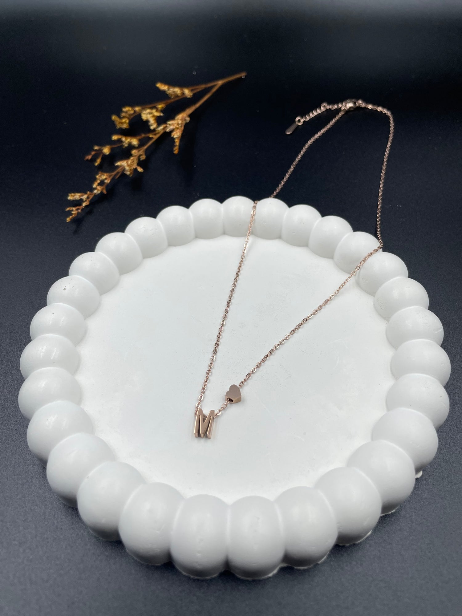 Rose Gold Heart & Initial "M" Pendant Necklace