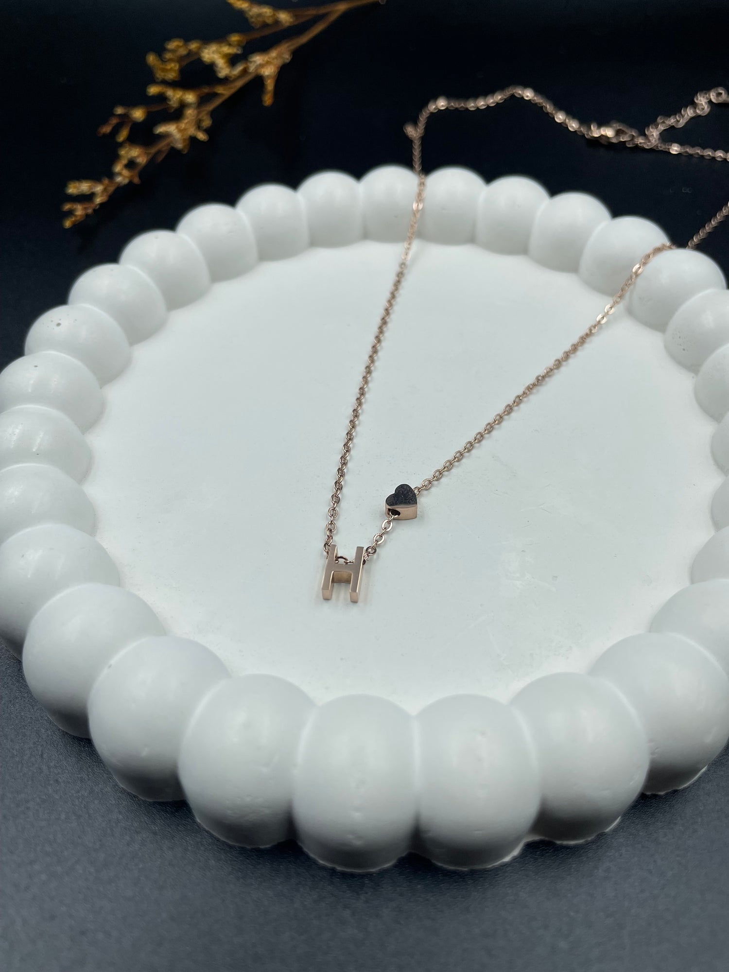 Rose Gold Heart & Initial "H" Pendant Necklace