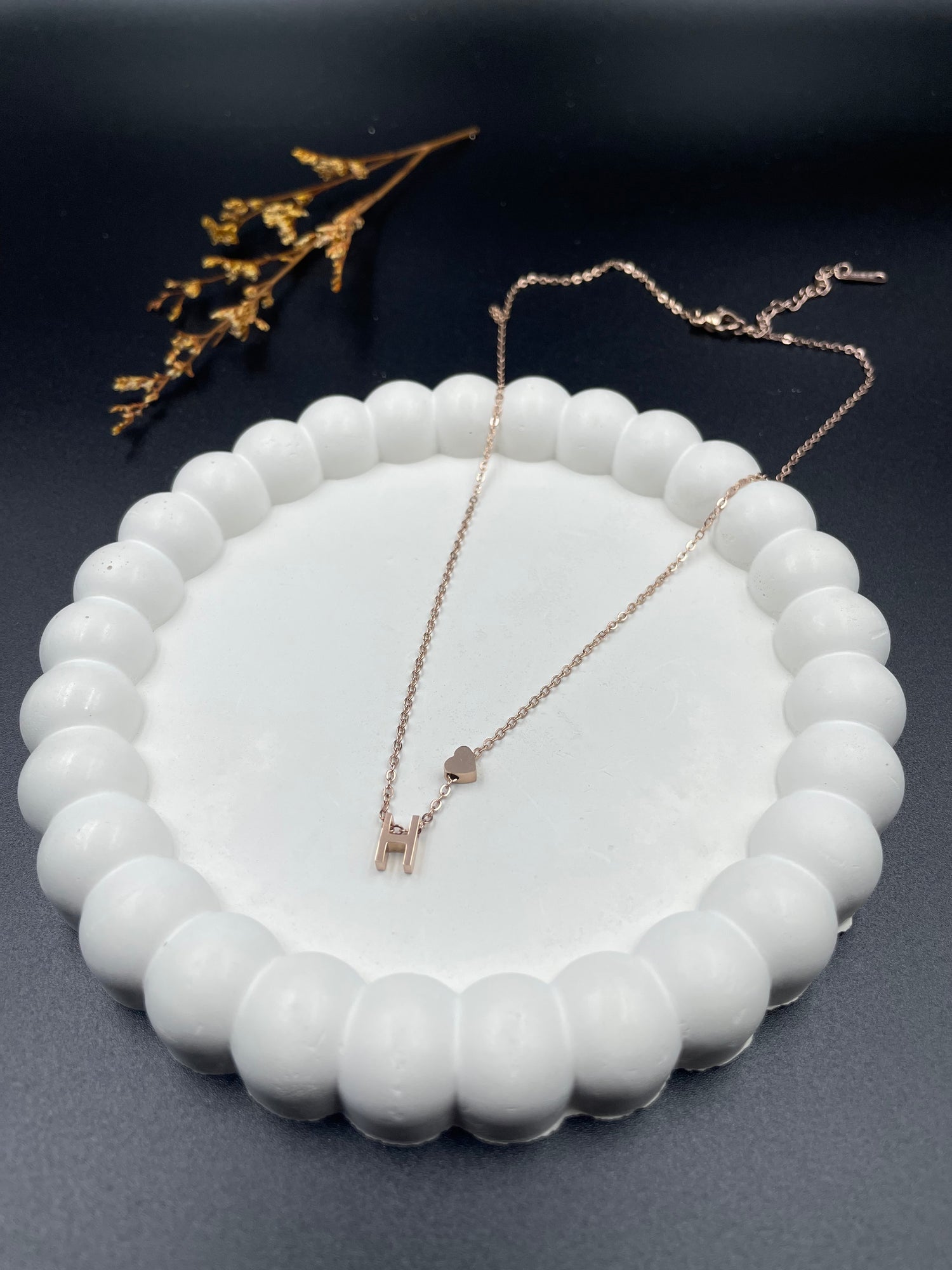 Rose Gold Heart & Initial "H" Pendant Necklace