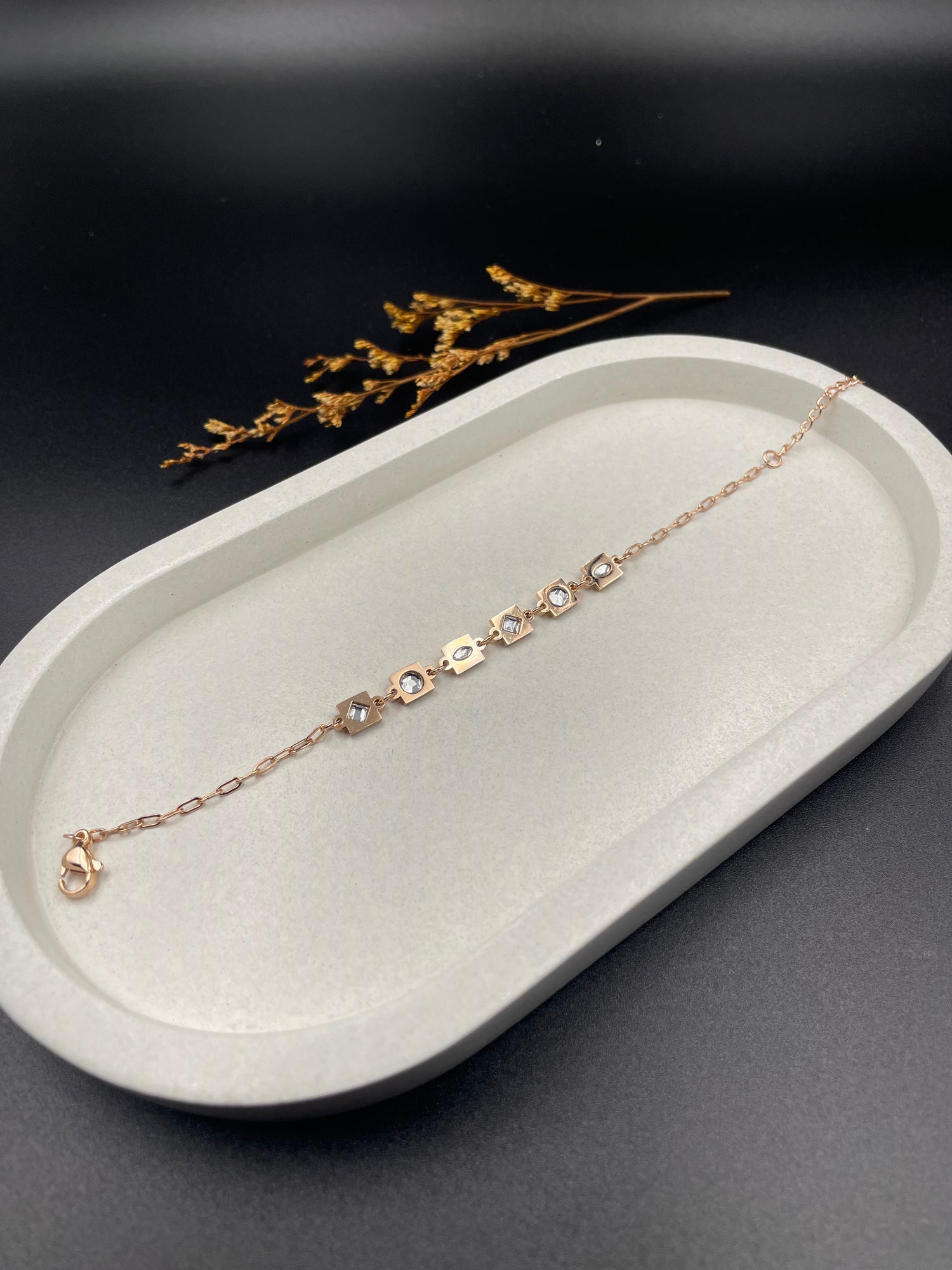 Rose Gold Geometric Crystal Accent Bracelet