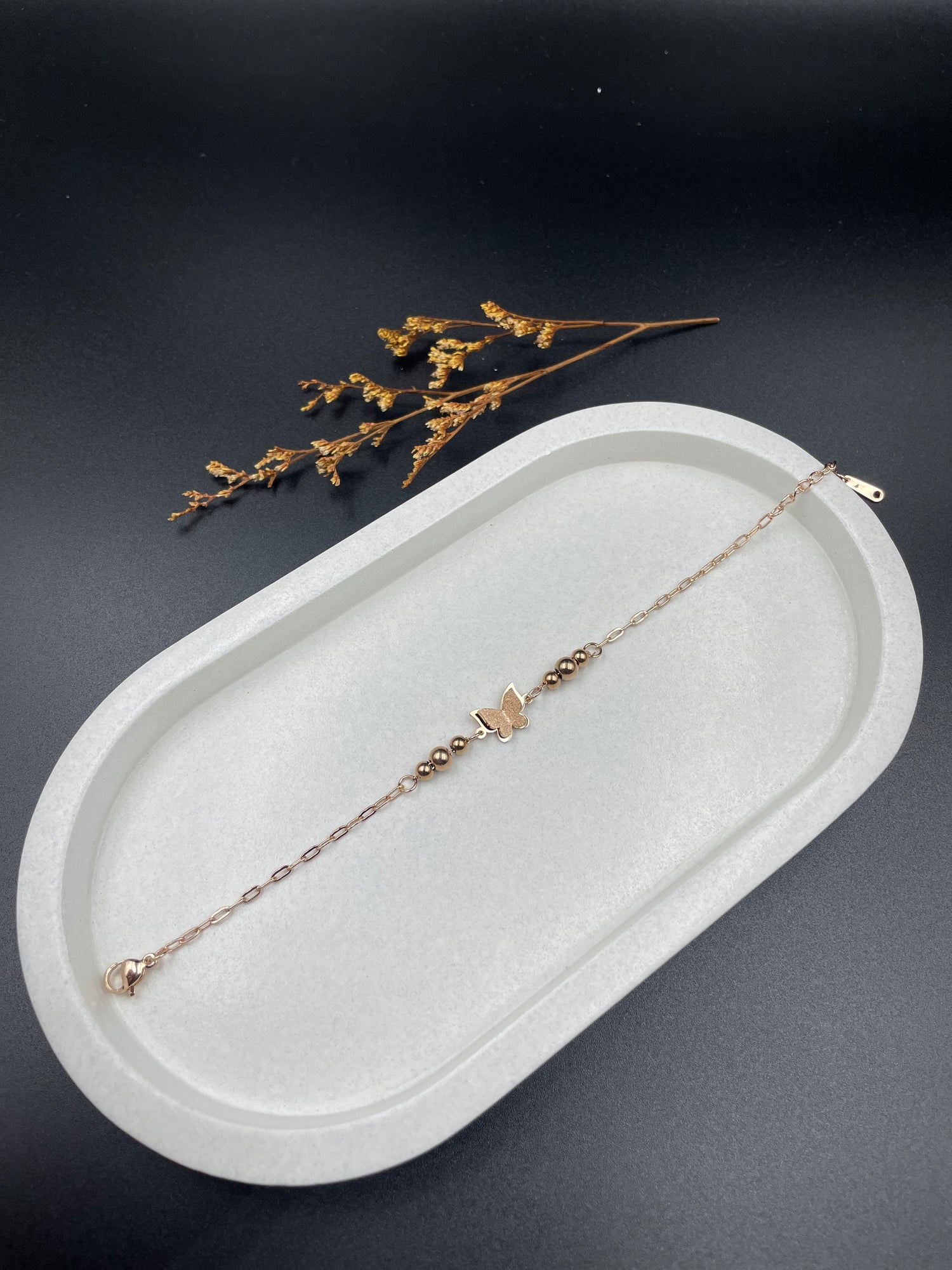 Rose Gold Butterfly Charm Beaded Bracelet